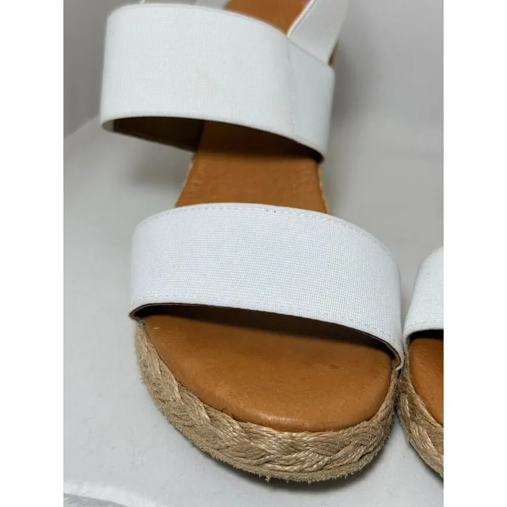 André Assous White Elastic Espadrille Wedge Sandals Made in Spain Size 37